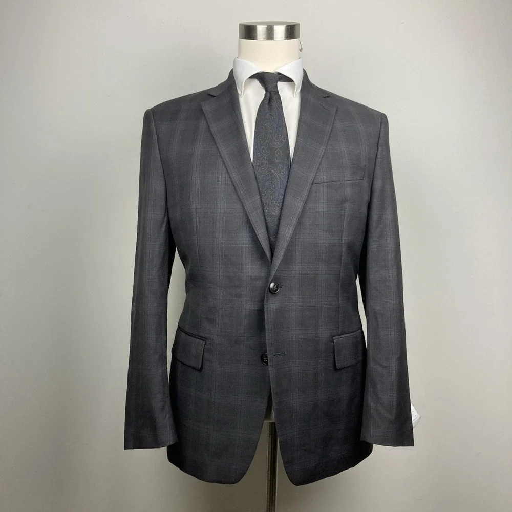Michael Kors Mens Suit Jacket Blazer 42R Brown Plaid Stretch
